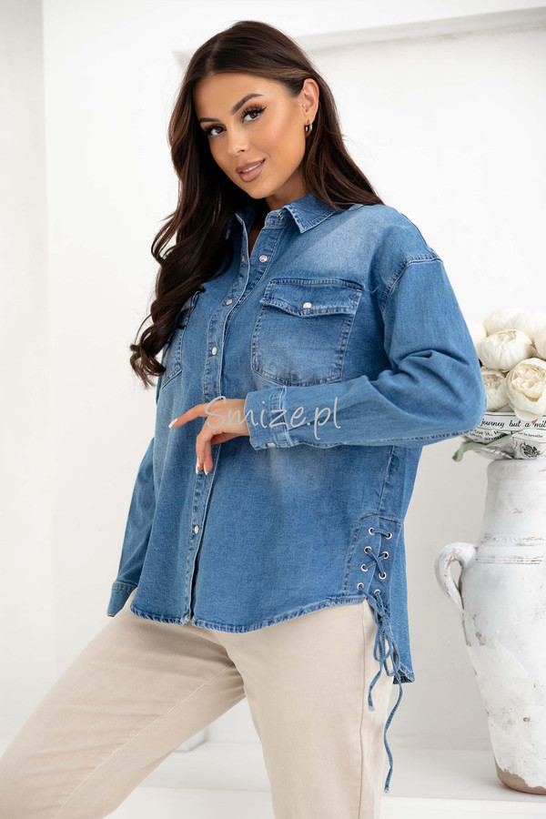 Koszula jeansowa damska z wiązaniem