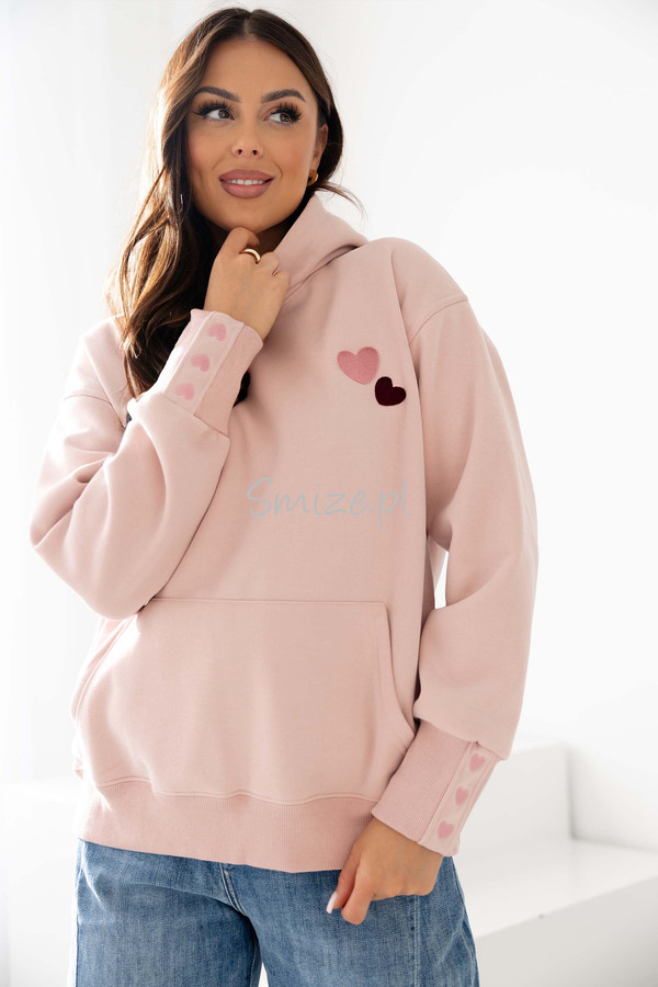 Bluza z kapturem Hearts, z serduszkami ocieplana na polarze