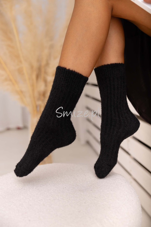 Skarpetki z angory, prążkowane, czarne