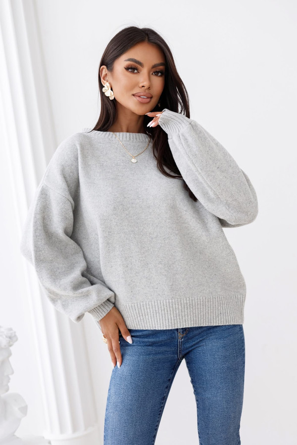 Sweter damski wełniany MIREL jasny szary Madame Sue