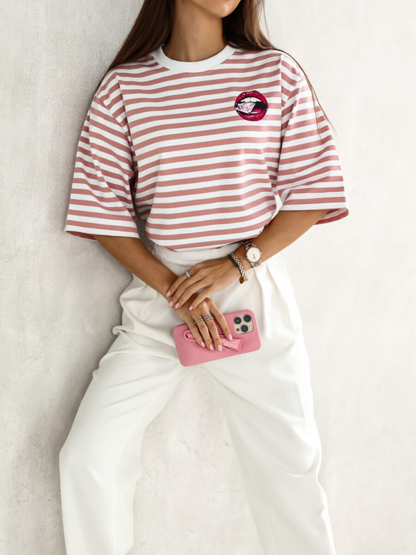 T-shirt UNI w paski / Usta diament