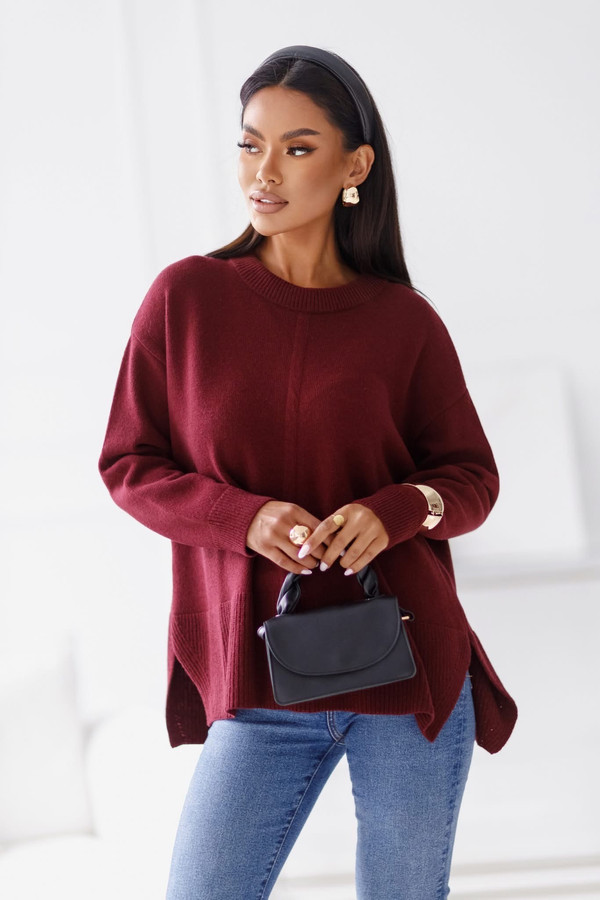 Sweter damski wełniany LOZANNA bordowy Madame Sue