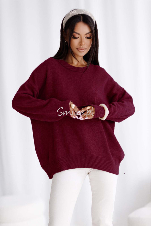 Sweter damski wełniany bordowy LUNA Madame Sue