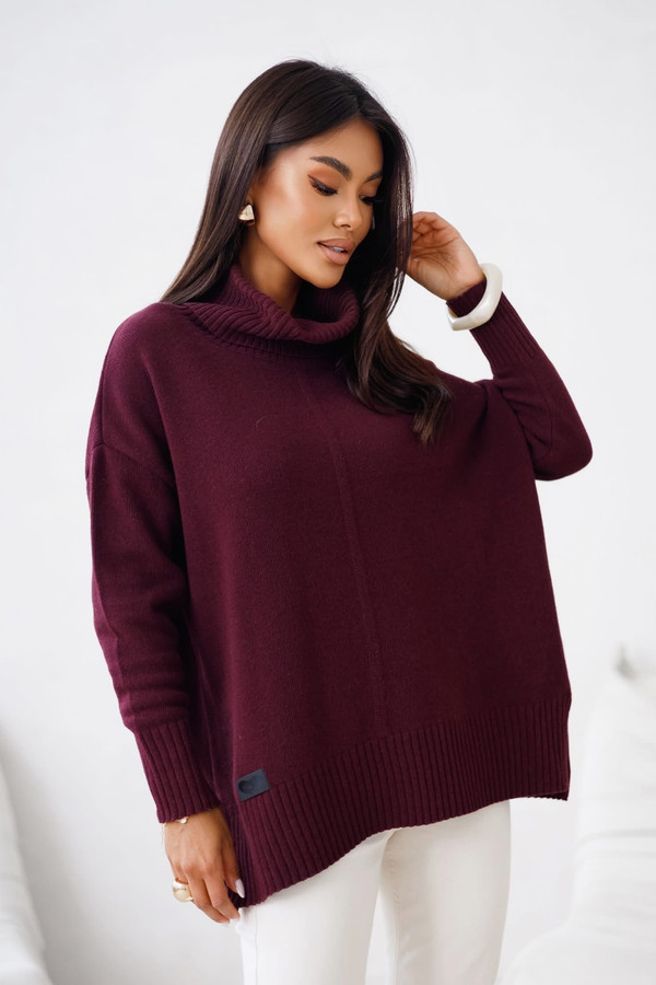 Sweter damski wełniany golf JOSE Madame Sue, bakłażan