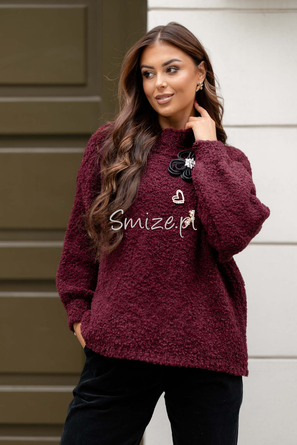 Sweter Melissa Bukla z broszką, bordowy