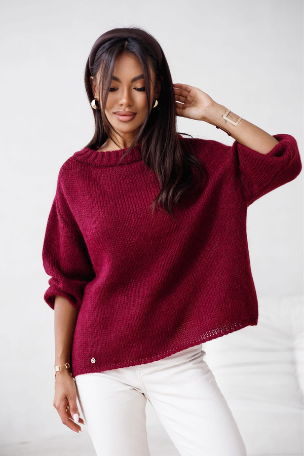 Sweter damski wełna moher premium LISS bordowy Madame Sue