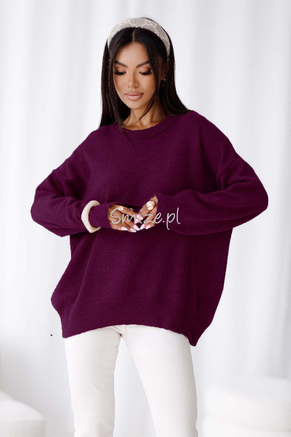 Sweter damski wełniany  LUNA oberżyna Madame Sue