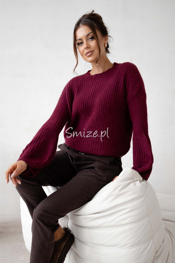 Sweter baby alpaka z dzwonkowymi rękawami, bordowy