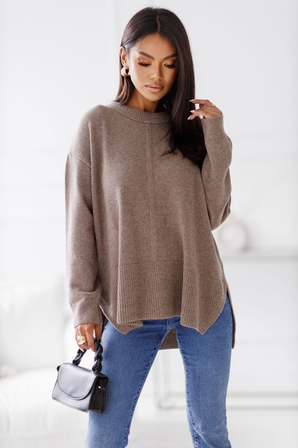 Sweter damski wełniany LOZANNA taupe  Madame Sue