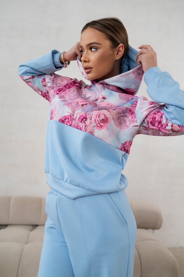 Komplet dresowy z wiskozy Flowers błękitny