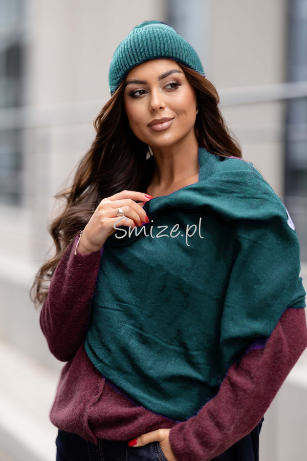 Komplet kaszmirowy petrol, szal z czapką CASHMERE