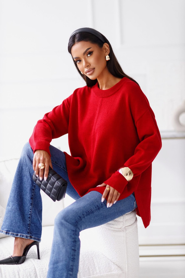 Sweter damski wełniany LOZANNA czerwony Madame Sue