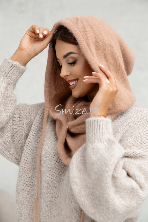 Kominokaptur, balaklawa damska z angory Smize, camel