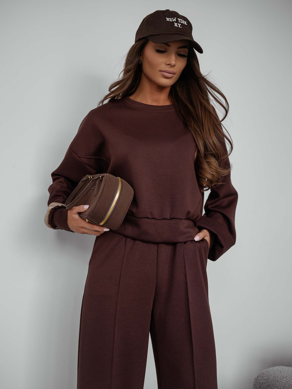 Komplet dresowy bez kaptura PASTEL, "Masełko" z wiskozy czekoladowy