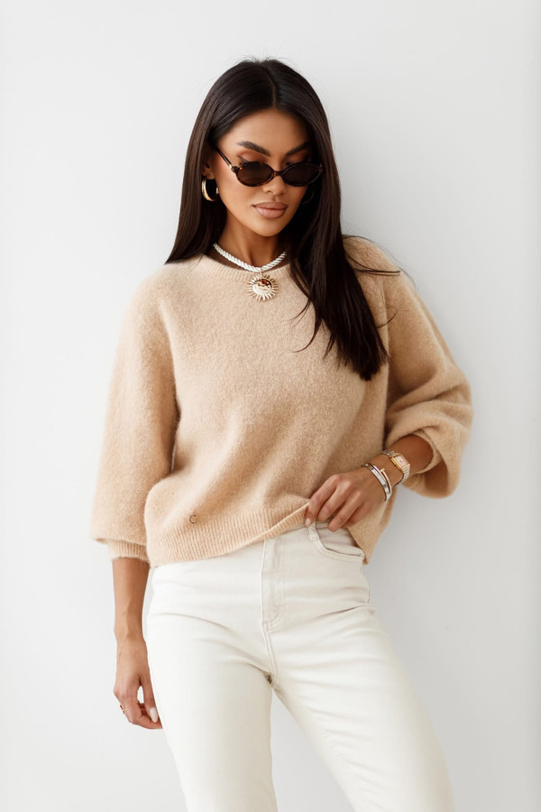 Sweter CLARESE camel, baby alpaka i wełna z merynosa Madame Sue