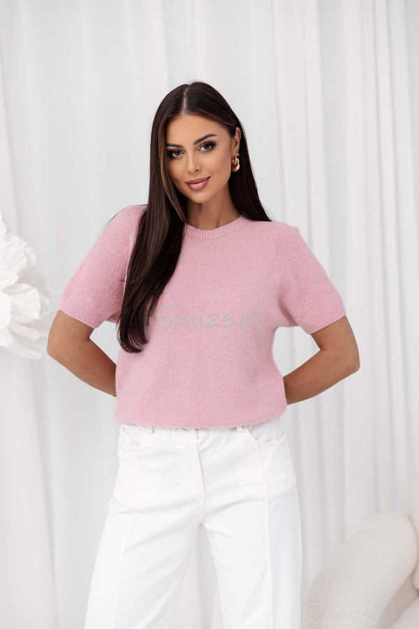 Sweter z krótkim rękawem baby alpaka GEORGINA, pudrowy