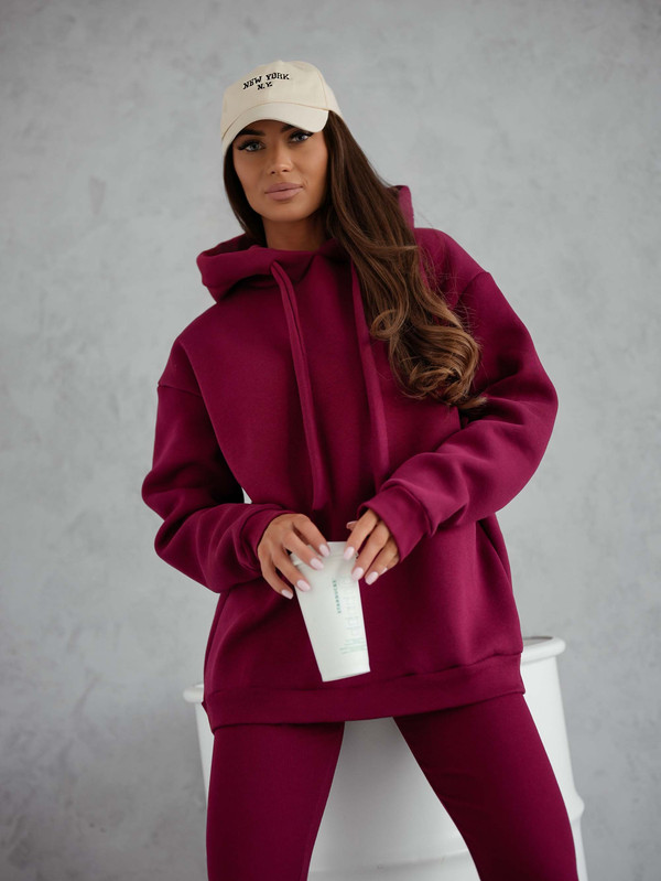 Komplet dresowy, Bluza ocieplana z legginsami SOFT SET bordowy