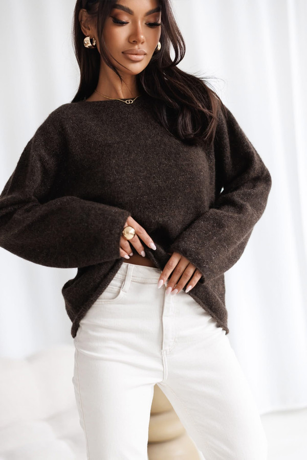 Sweter ADELE baby alpaka z lurexem Madame Sue, czekoladowy