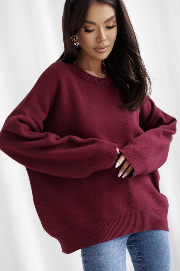 Sweter damski wełniany bordowy LUNA Madame Sue