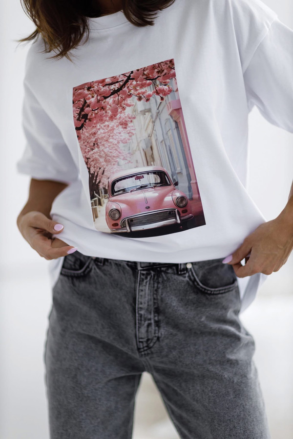 T-shirt Pink Classic Car Madame Sue