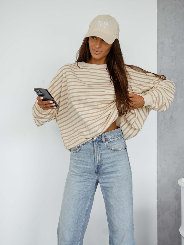 Bluza oversize Stripe w cappucino paski