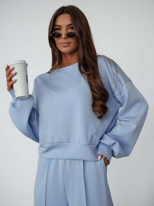 Komplet dresowy bez kaptura PASTEL, "Masełko" z wiskozy błękitny
