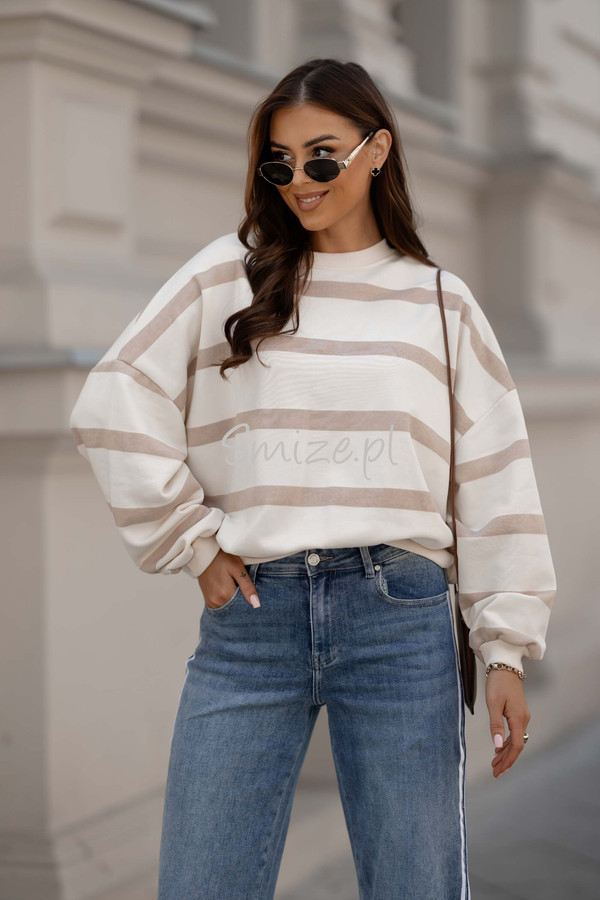 Bluza oversize Stripe w paski cappucino