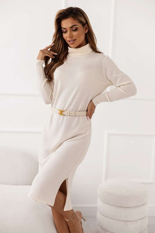 Wełniana Sukienka z golfem, z dodatkiem cashmiru ALVARO Madame Sue, śmietankowa