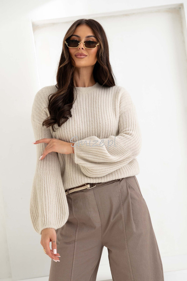 Sweter baby alpaka z dzwonkowymi rękawami, beżowy