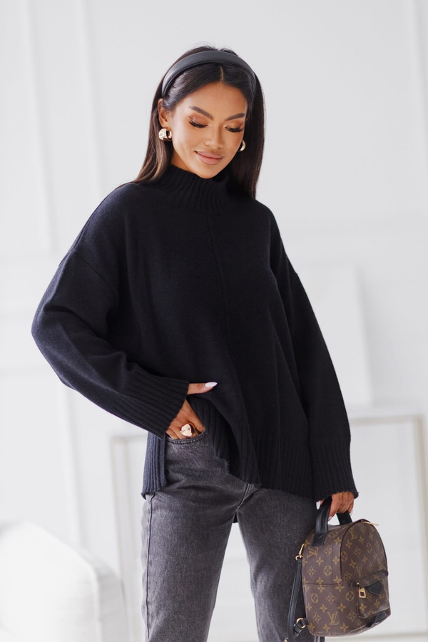 Sweter damski wełniany AURA, czarny Madame Sue