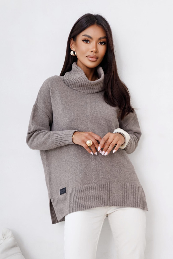 Sweter damski wełniany golf JOSE Madame Sue, taupe