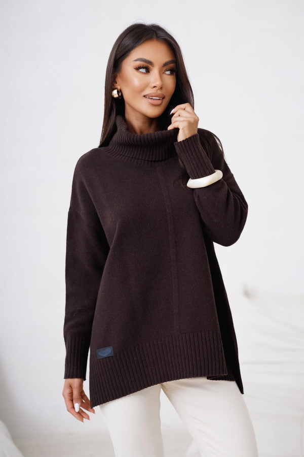 Sweter damski wełniany golf JOSE Madame Sue, czekoladowy
