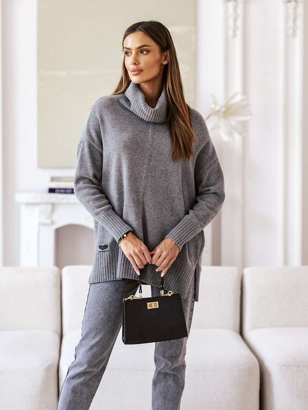 Sweter damski wełniany golf JOSE Madame Sue, ciemny szary