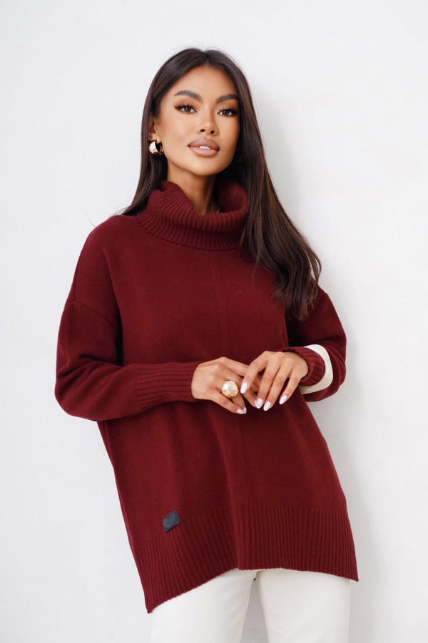 Sweter damski wełniany golf JOSE Madame Sue, bordowy