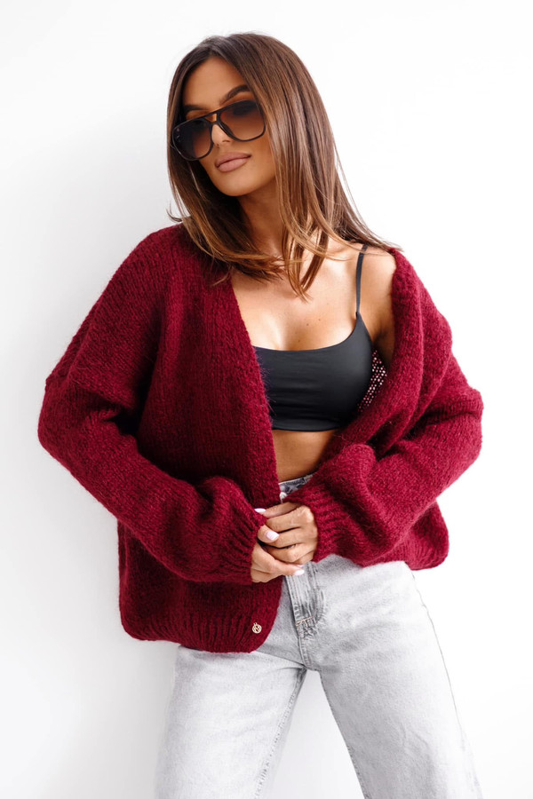 Sweter damski kardigan OLIWIA bordowy Madame Sue