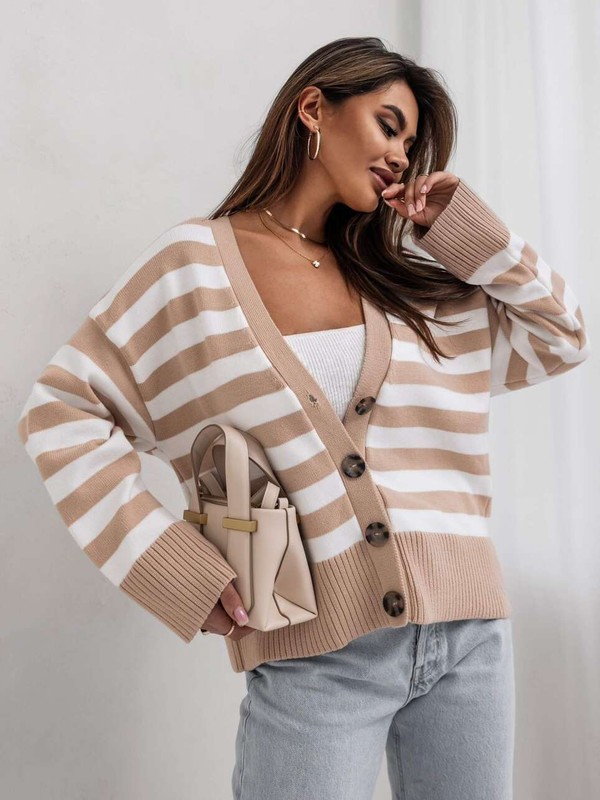Sweter rozpinany w paski ANDRE Cocomore