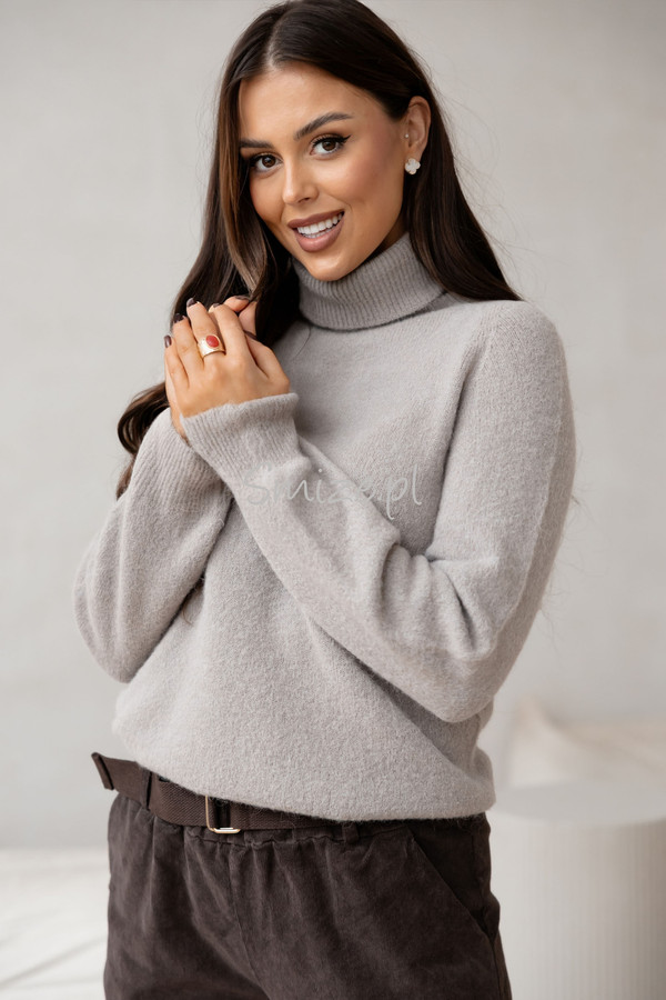 Sweter z golfem baby alpaka, kamienny beż