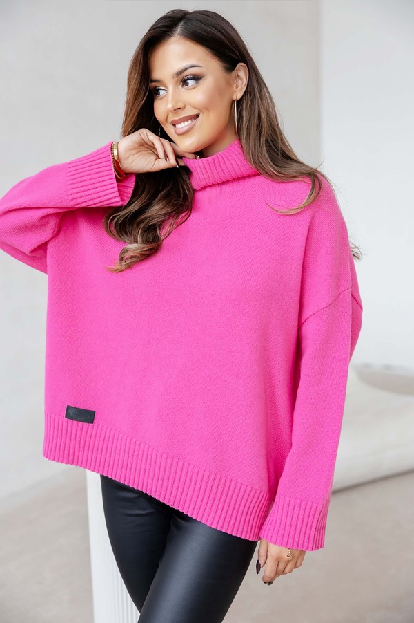 Sweter damski wełniany golf KELLY fuksja Madame Sue