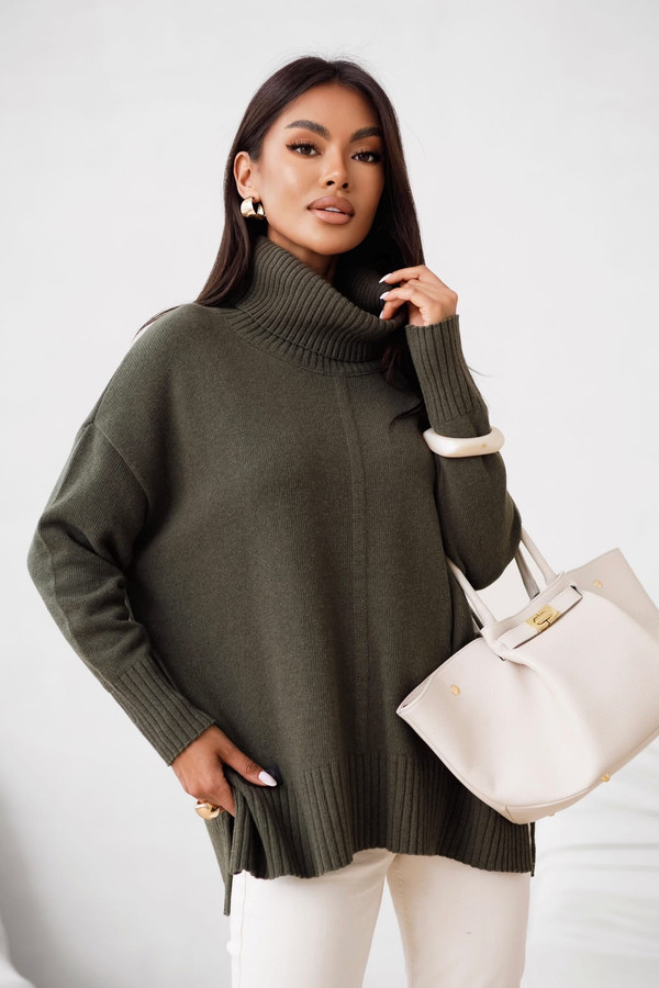 Sweter damski wełniany golf JOSE Madame Sue, khaki