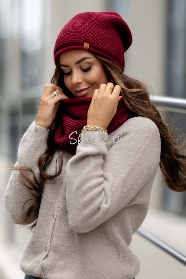 Komplet Czapka i Komin LOVELY bordowy