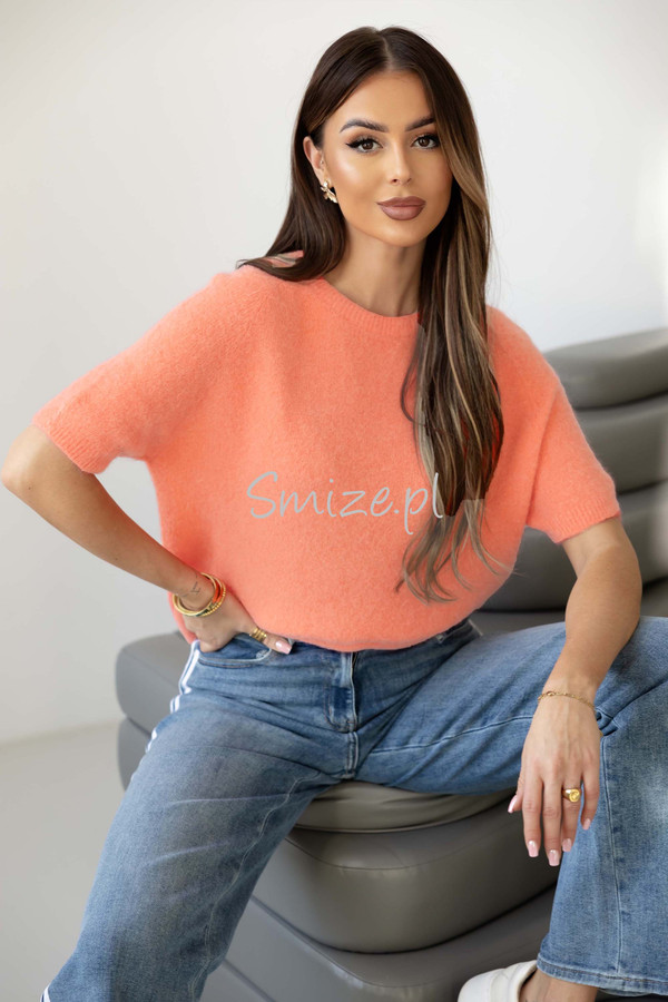 Sweter z krótkim rękawem baby alpaka GEORGINA brzoskwiniowy