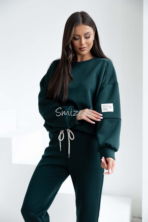 Komplet dresowy masełkowy z naszywką, butelkowa zieleń