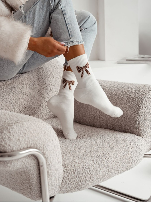 Skarpetki damskie z kokardką w panterkę