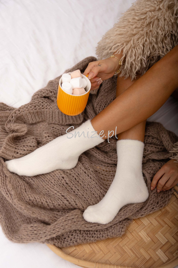 Skarpetki damskie z angory gładkie, ecru