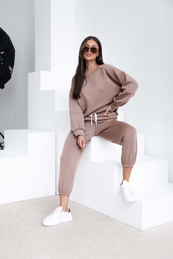 Komplet dresowy masełkowy z naszywką, fango melanż