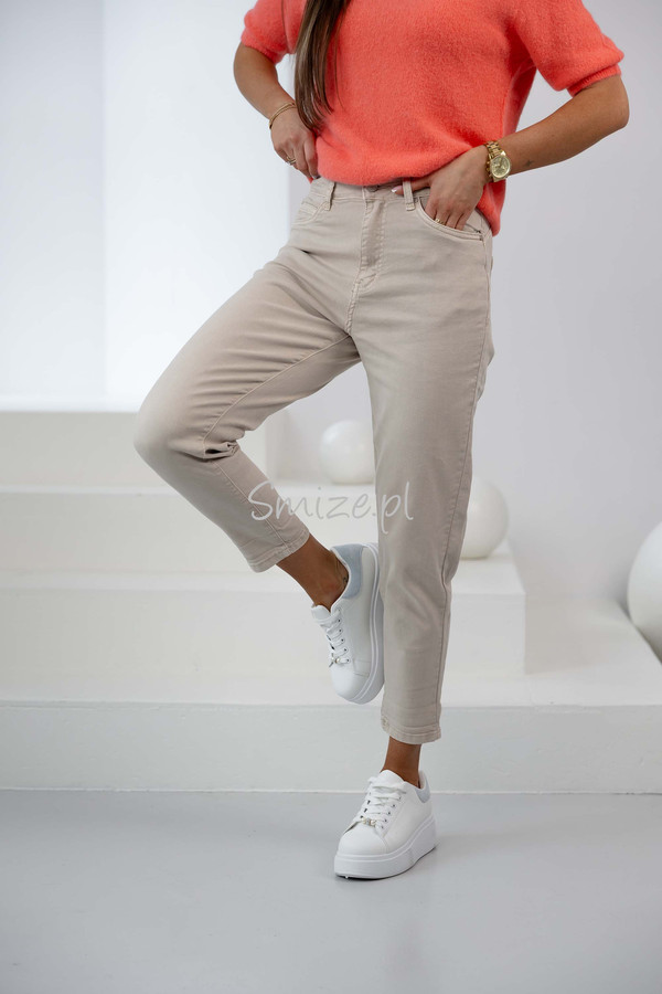 Spodnie jeansowe damskie beżowe MOM FIT 