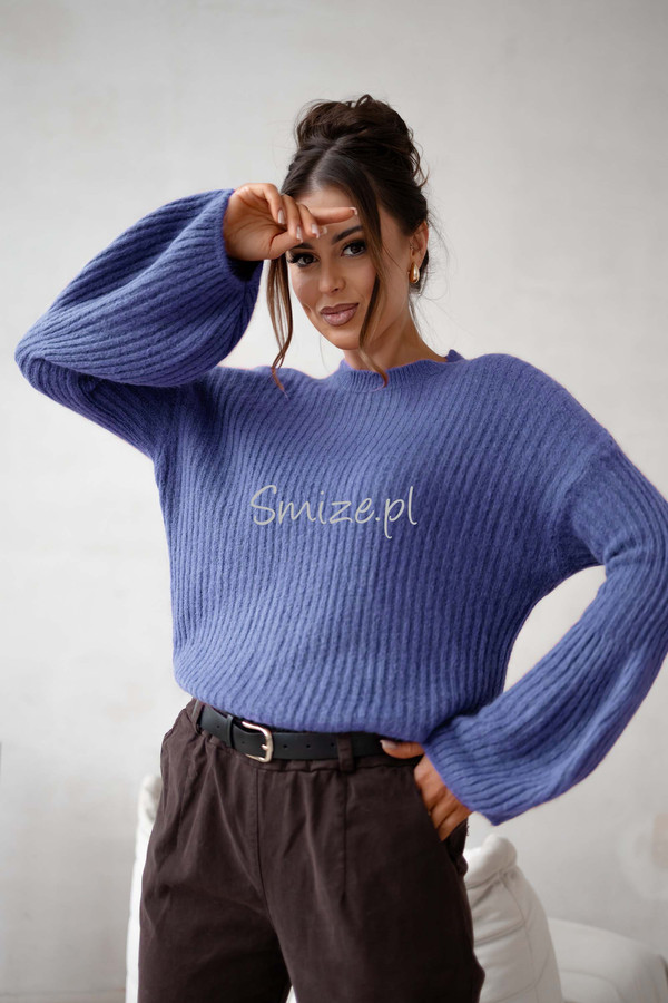 Sweter baby alpaka z dzwonkowymi rękawami, jeansowy