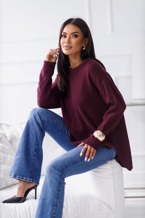 Sweter damski wełniany LOZANNA bakłażan Madame Sue