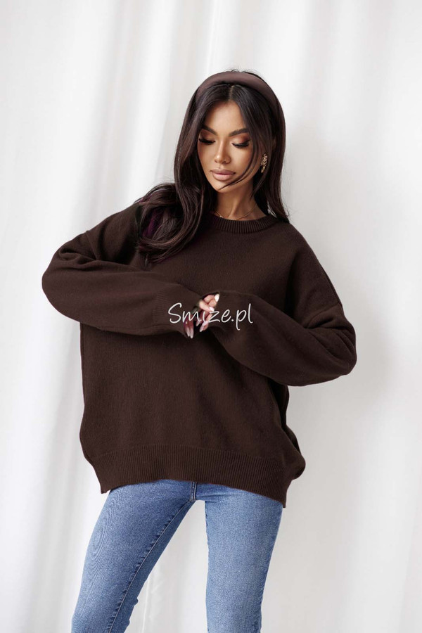 Sweter damski wełniany czekoladowy LUNA Madame Sue