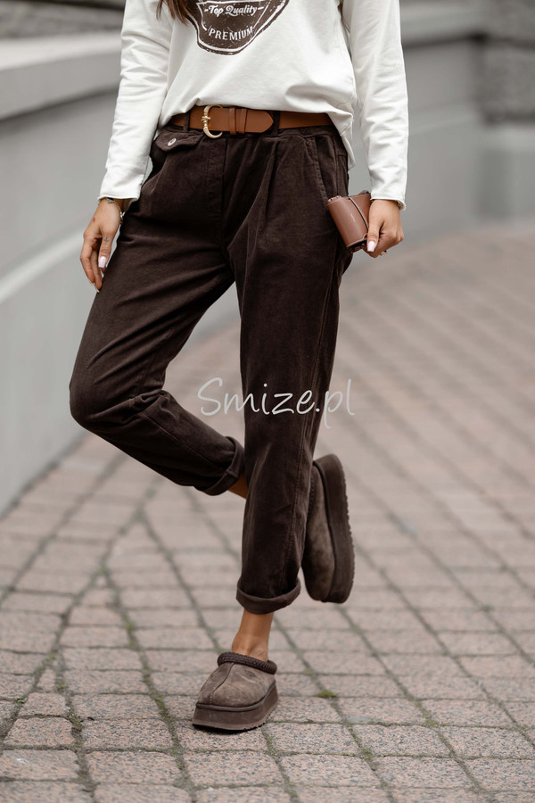Damskie spodnie sztruksowe LAMYA czekoladowe